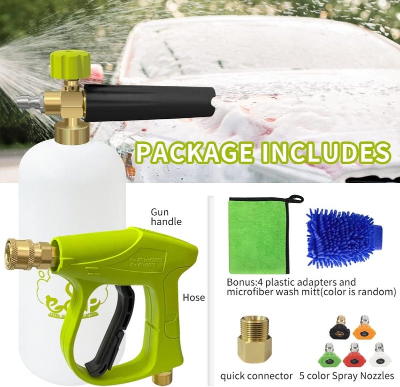 ESP EXTRA-SENSORY PERCEPTION ESP Car Wash Foam Gun High Pressure Car Washer Household Water Gun Foam Generator Washing Blaster 5 Nozzle Tip M22 Adapter with 1 Liter Bottle Washing Mitts Towel - Image 3